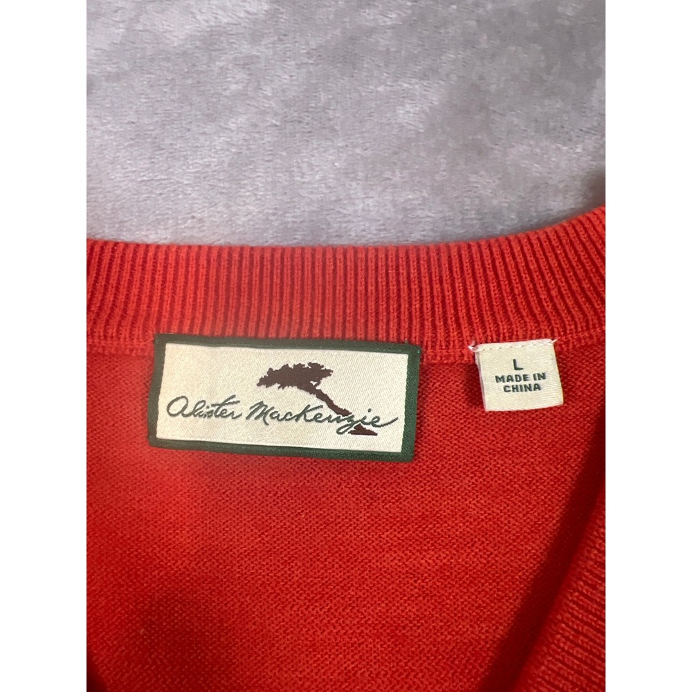 Alister MacKenzie Mens Orange 100% Merino Wool V-Neck Golf Sweater Vest Large - Picture 2 of 7